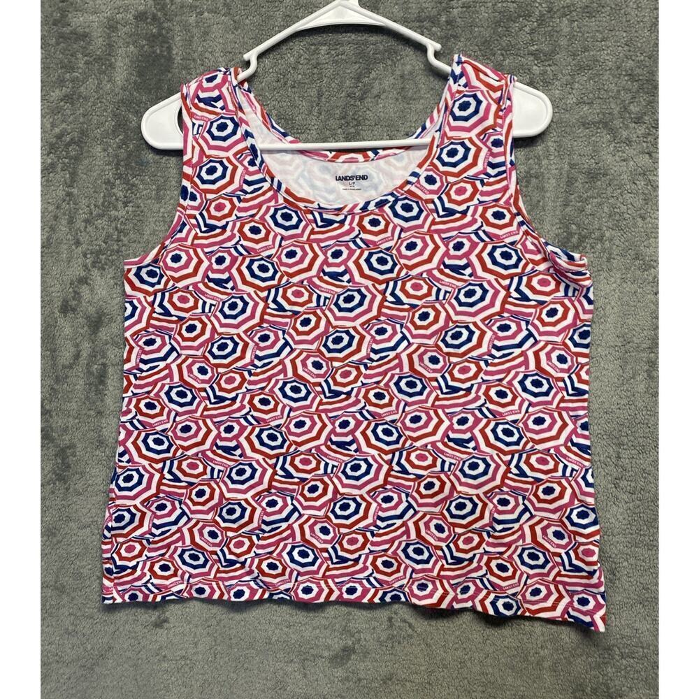 Lands End Umbrella Print Tank Top Womens Petite Size L /P 14/16